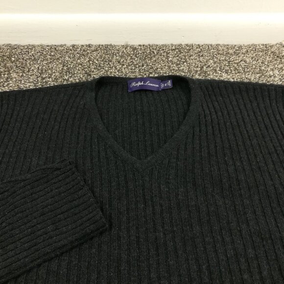 Ralph Lauren Purple Label Sweater Cashmere Ribbed V Neck Charcoal Gray Mens XL